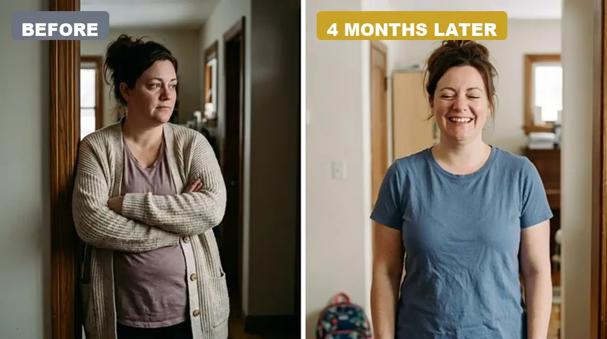 Rachel — before, and four months later
