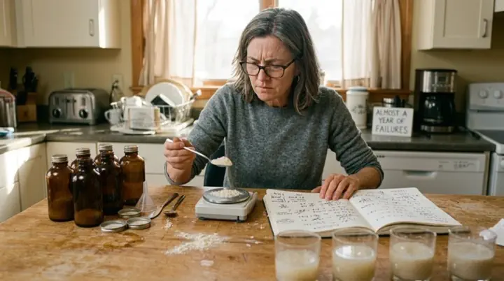 Dana testing the recipe in her kitchen